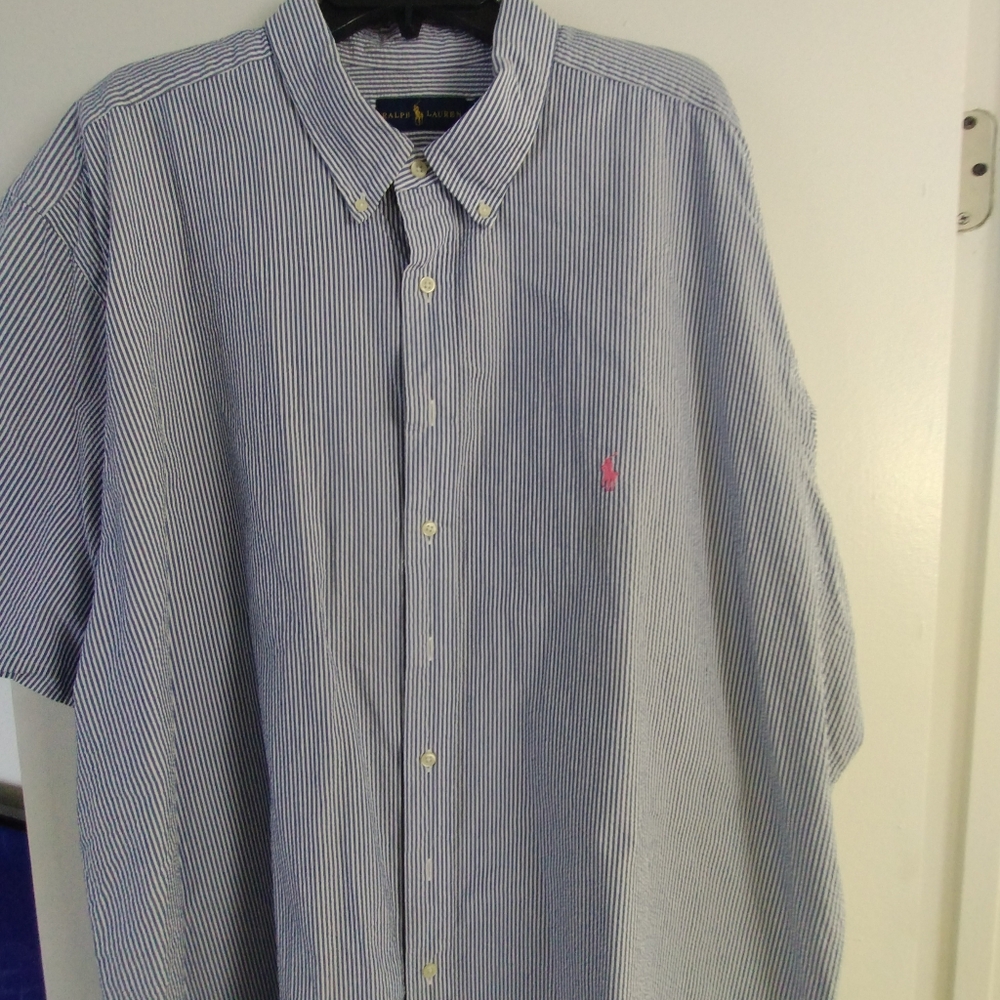 Polo by Ralph Lauren Blue and White Casual Button Down Shirt